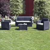 Set Nebraska da Esterno Nero Salottino con Divano Poltrone e Tavolino